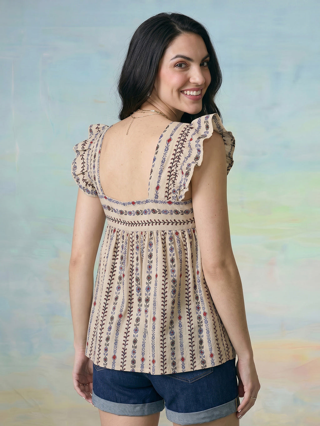 Janasya Beige A-Line Cotton Top | Grocsy