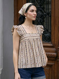 Janasya Beige A-Line Cotton Top | Grocsy