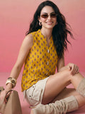 Janasya Mustard Straight Cotton Top | Grocsy