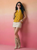 Janasya Mustard Straight Cotton Top | Grocsy