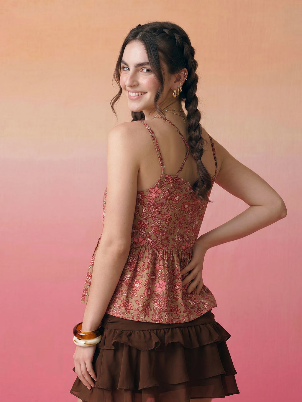 Janasya Olive Peplum Cotton Top | Grocsy