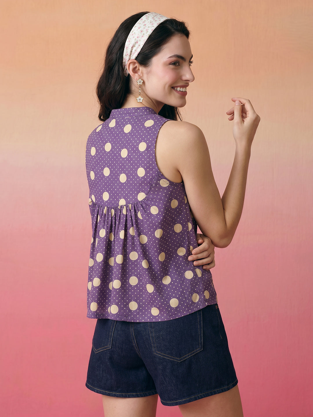 Janasya Lavender Peplum Cotton Top | Grocsy
