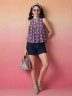 Janasya Lavender Peplum Cotton Top | Grocsy