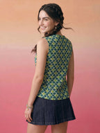 Janasya Teal Waistcoat Cotton Top | Grocsy