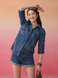 Janasya Blue Shirt Cotton Top | Grocsy