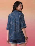 Janasya Blue Shirt Cotton Top | Grocsy