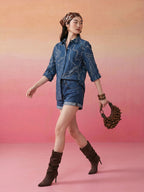 Janasya Blue Shirt Cotton Top | Grocsy