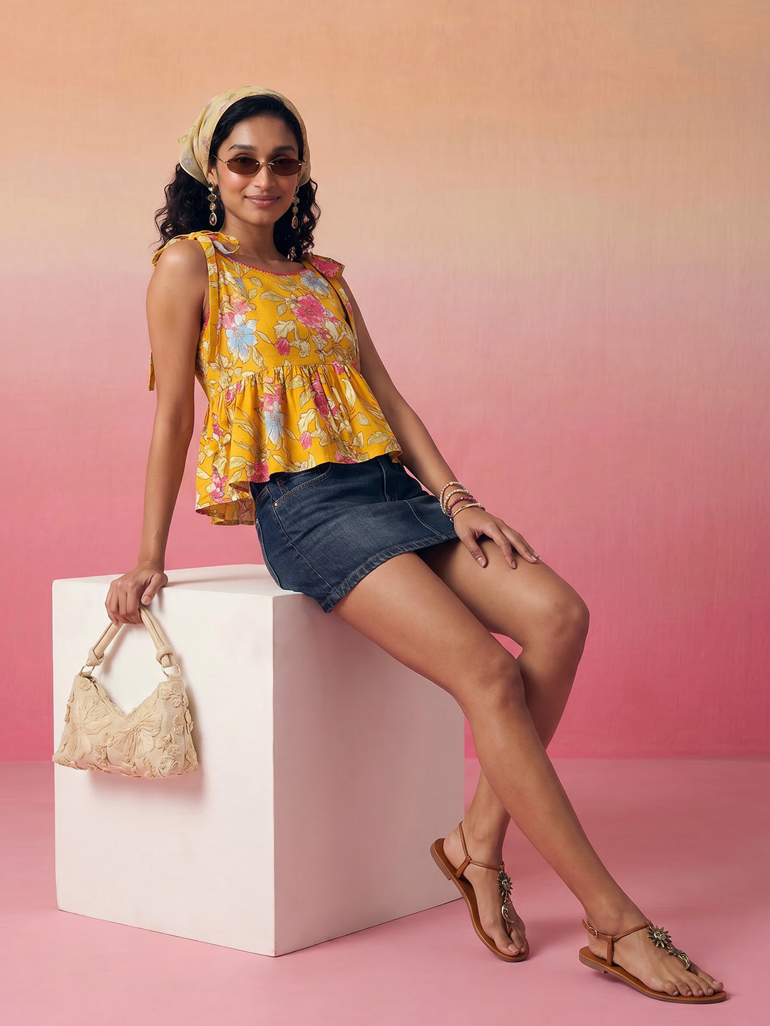 Janasya Mustard Peplum Cotton Top | Grocsy