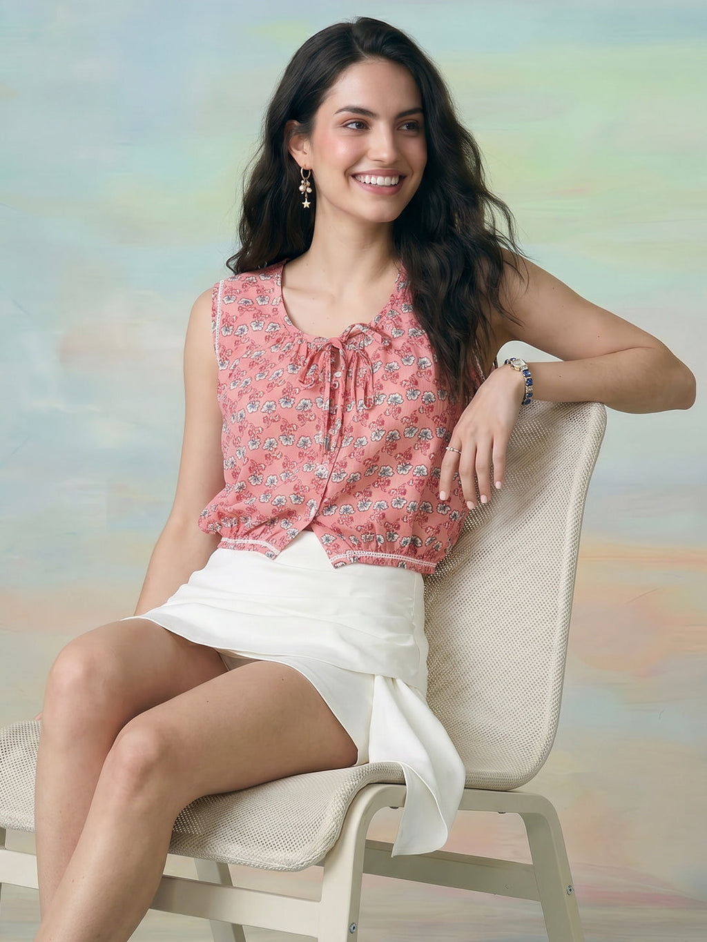 Janasya Pink Crop Cotton Top | Grocsy