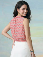Janasya Pink Crop Cotton Top | Grocsy