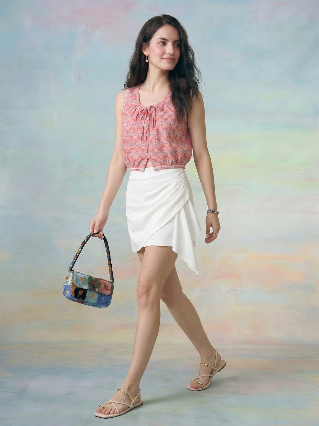 Janasya Pink Crop Cotton Top | Grocsy