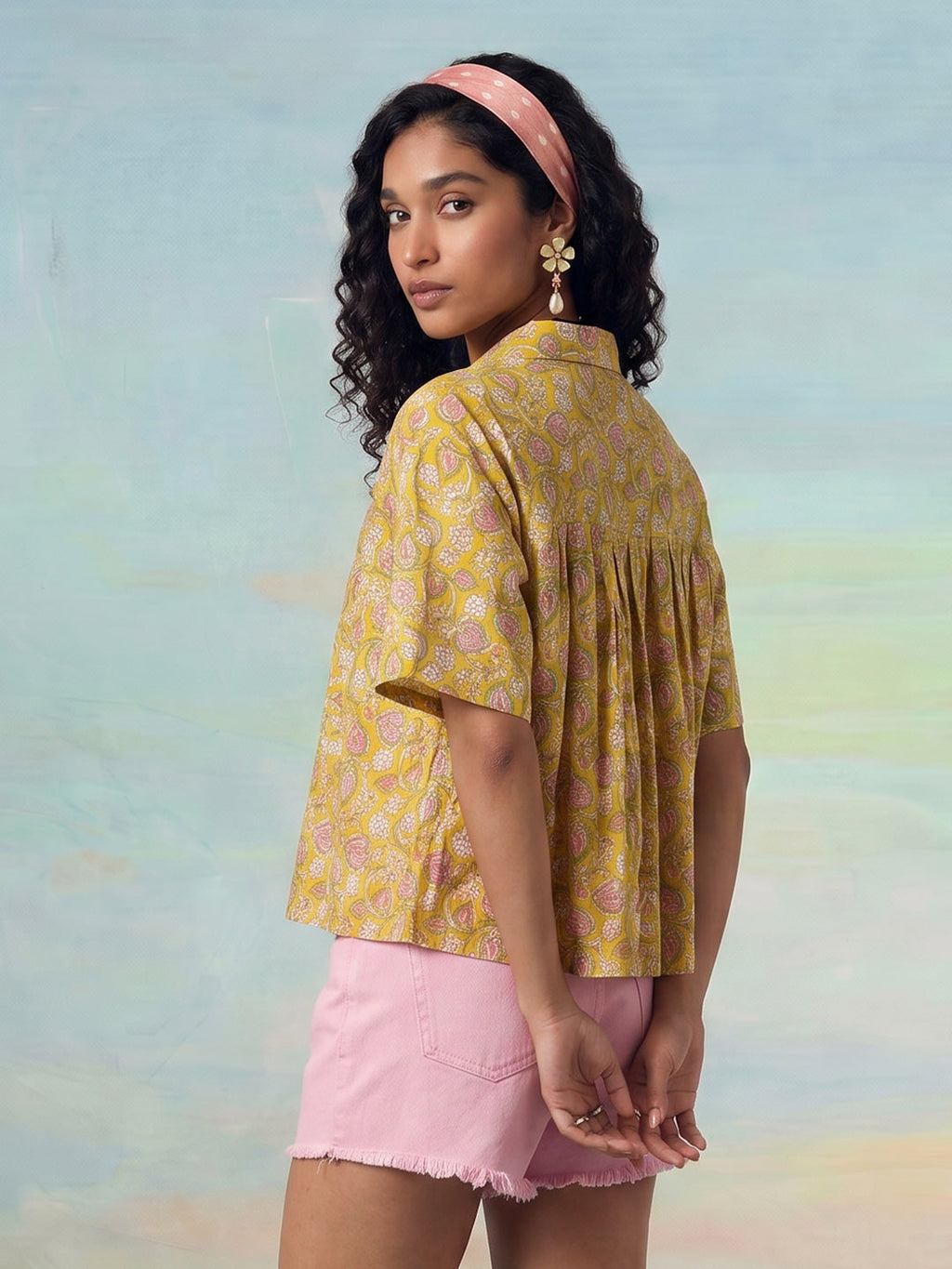 Janasya Yellow Flared Cotton Top | Grocsy