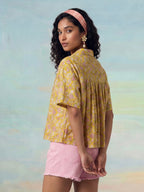 Janasya Yellow Flared Cotton Top | Grocsy