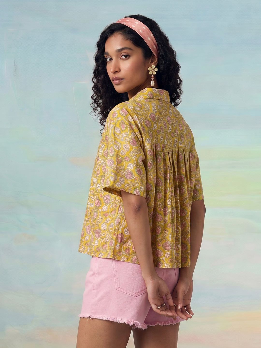 Janasya Yellow Flared Cotton Top | Grocsy