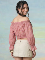 Janasya Blush Crop Cotton Top | Grocsy