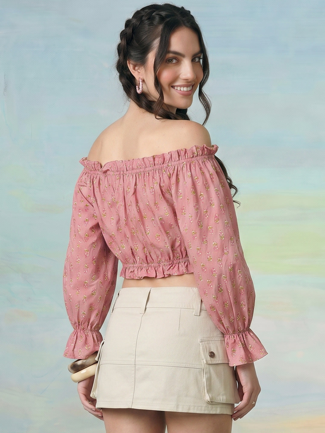 Janasya Blush Crop Cotton Top | Grocsy