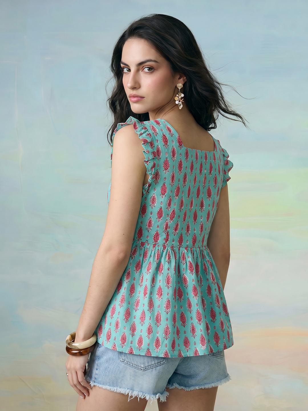 Janasya Sky Blue A-Line Cotton Top | Grocsy