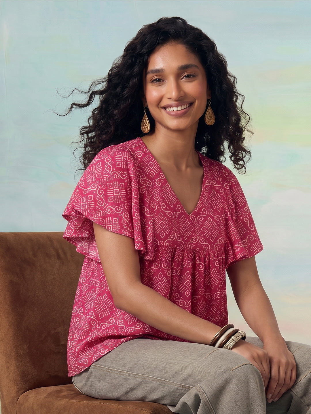 Janasya Pink A-Line Cotton Top | Grocsy