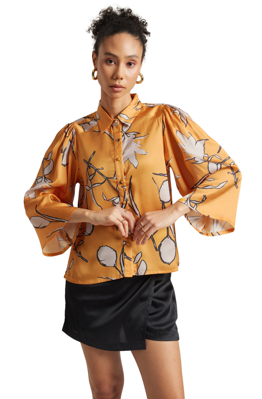 Zaccai Women's Mustard Satin Abstract Top | Grocsy