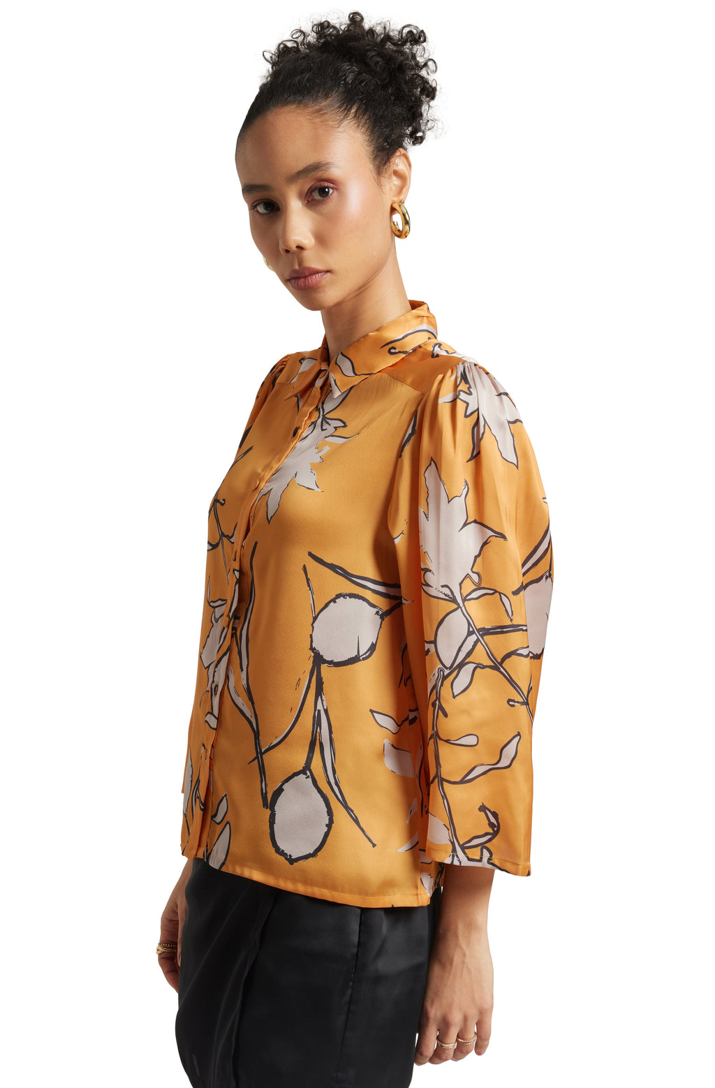 Zaccai Women's Mustard Satin Abstract Top | Grocsy