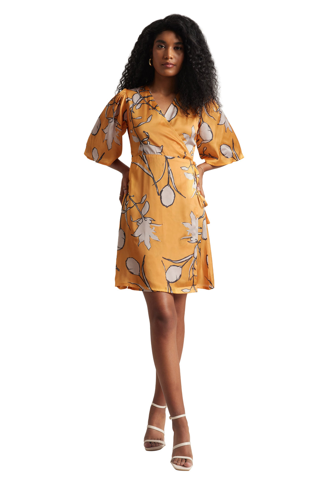 Zaccai Women's Mustard Satin Floral Dress | Grocsy