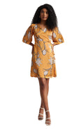 Zaccai Women's Mustard Satin Floral Dress | Grocsy
