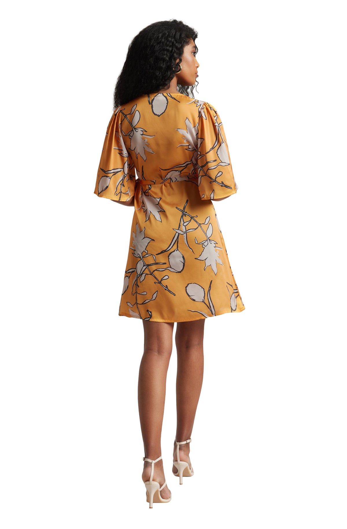 Zaccai Women's Mustard Satin Floral Dress | Grocsy