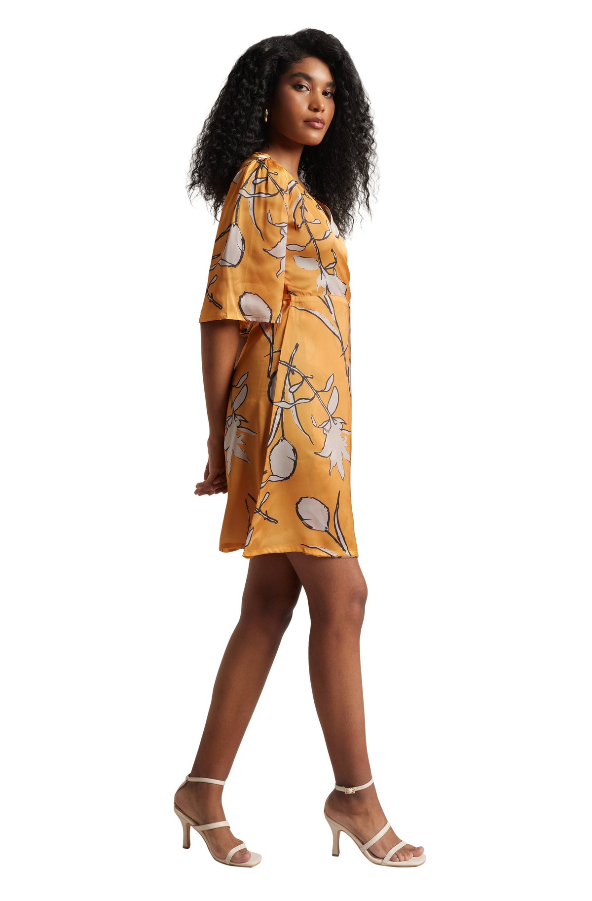 Zaccai Women's Mustard Satin Floral Dress | Grocsy