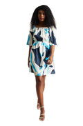 Zaccai Women's Off White Satin Abstract Dress | Grocsy
