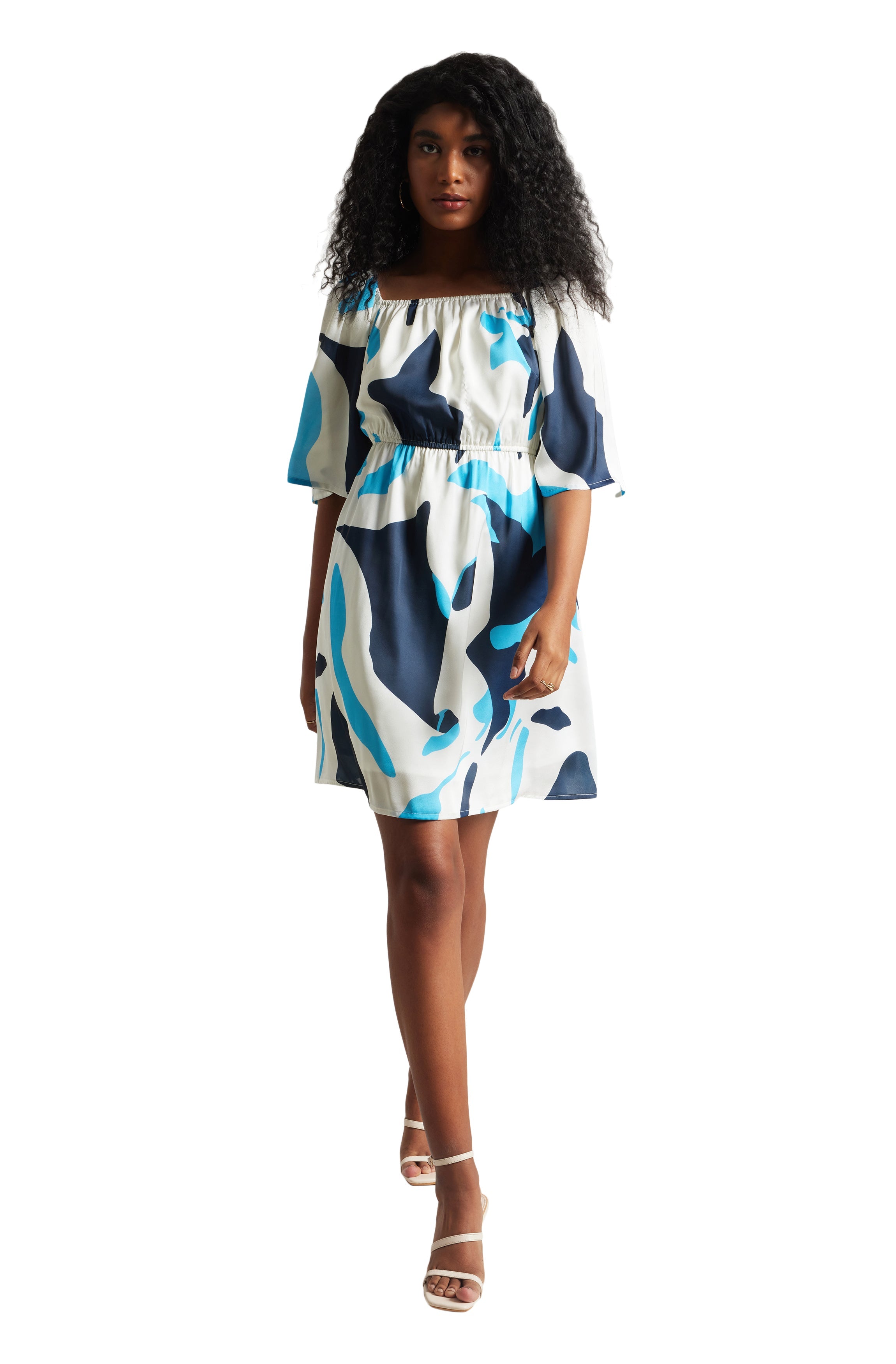 Zaccai Women's Off White Satin Abstract Dress | Grocsy