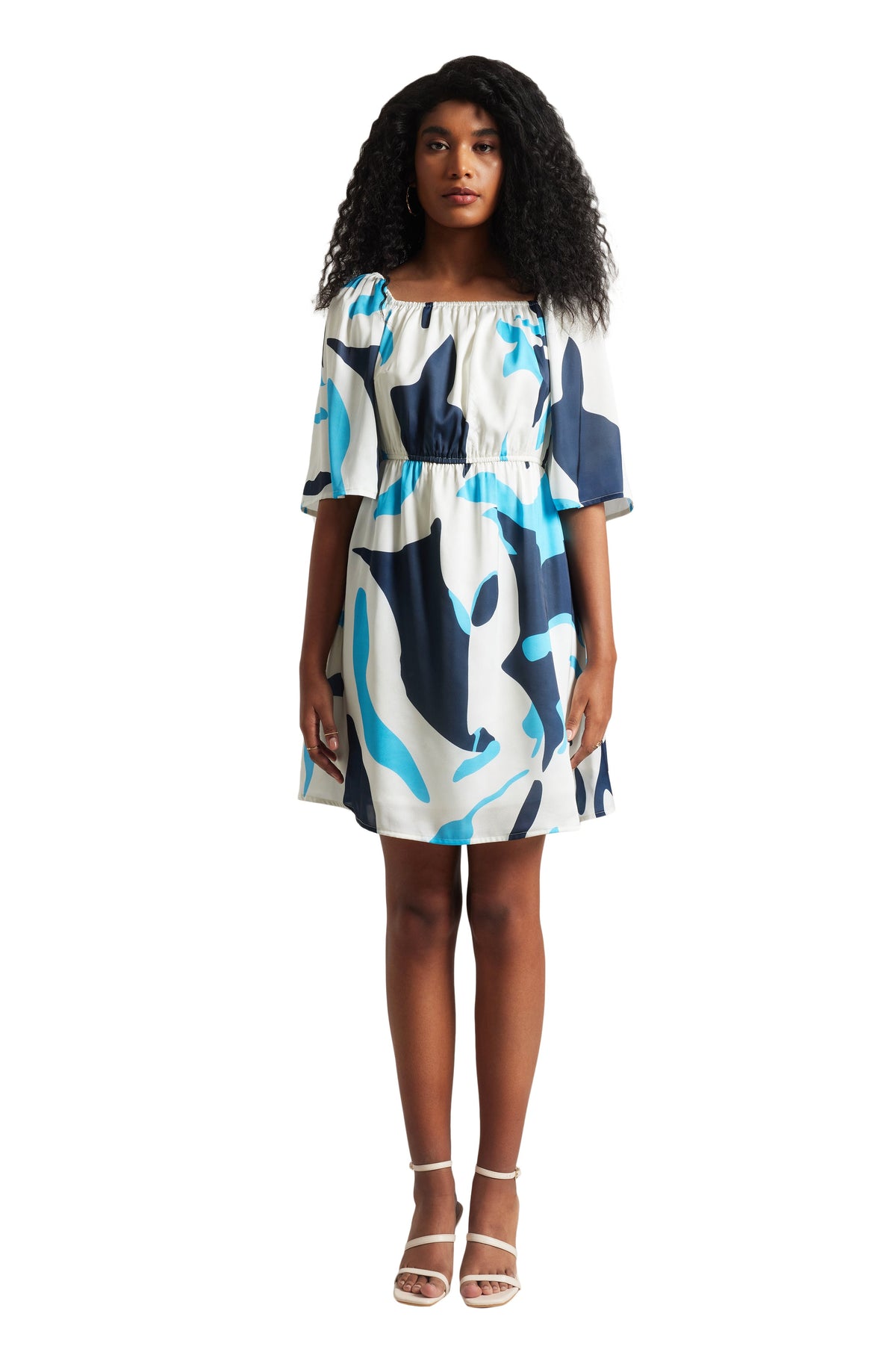 Zaccai Women's Off White Satin Abstract Dress | Grocsy