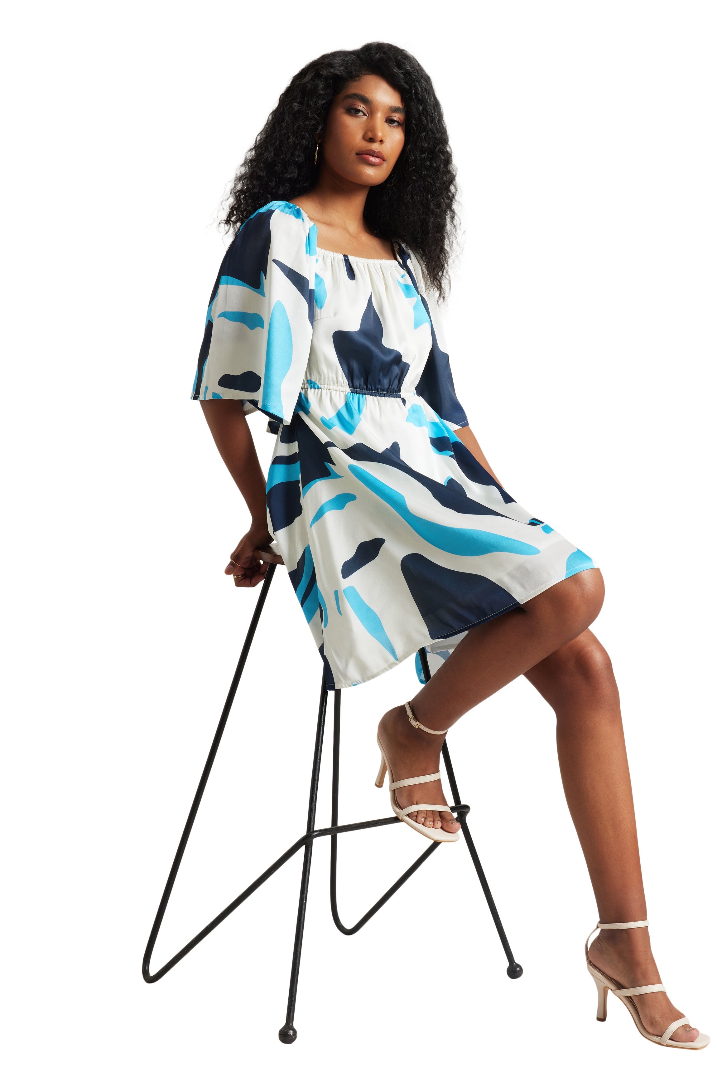 Zaccai Women's Off White Satin Abstract Dress | Grocsy