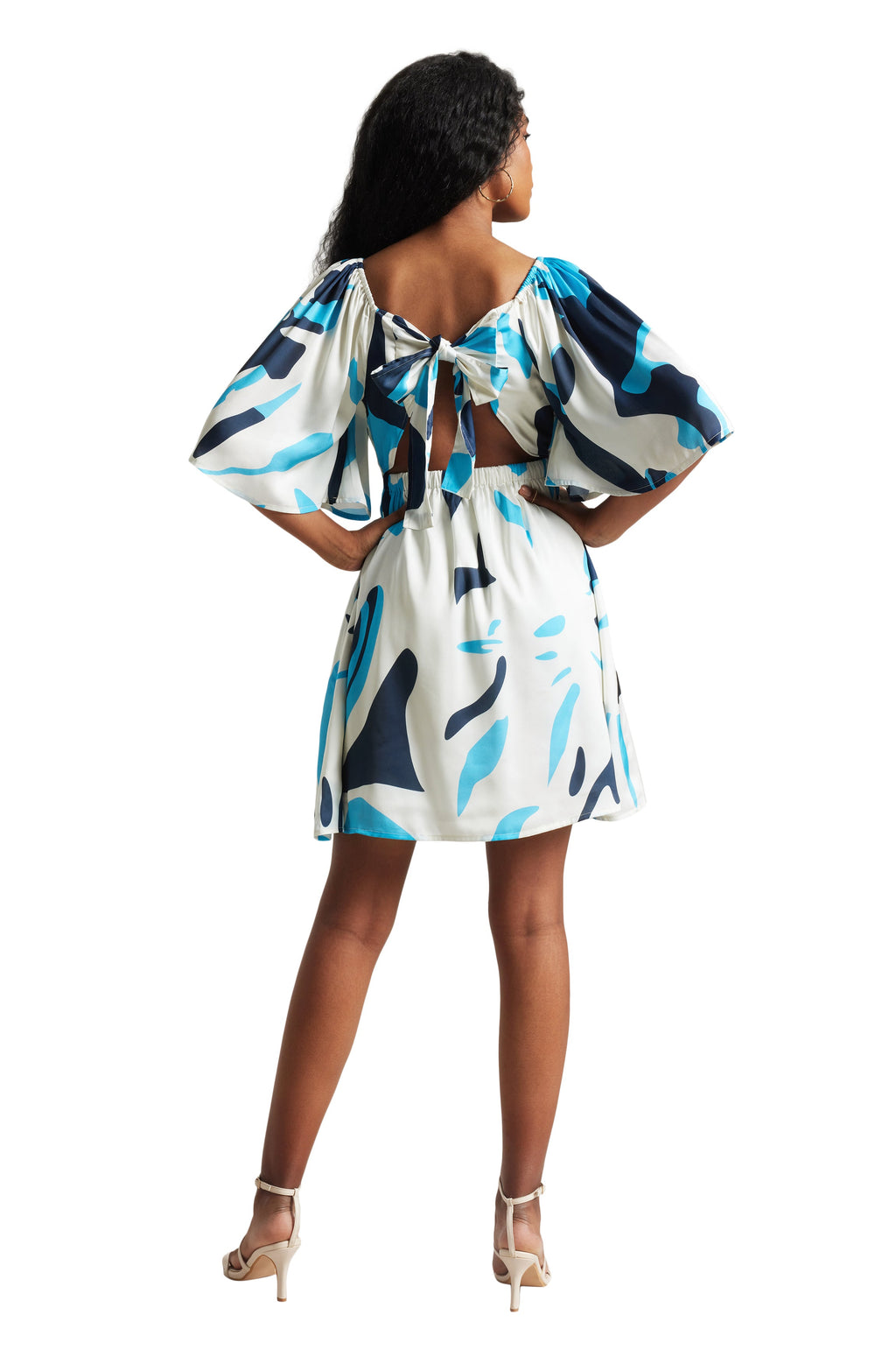 Zaccai Women's Off White Satin Abstract Dress | Grocsy