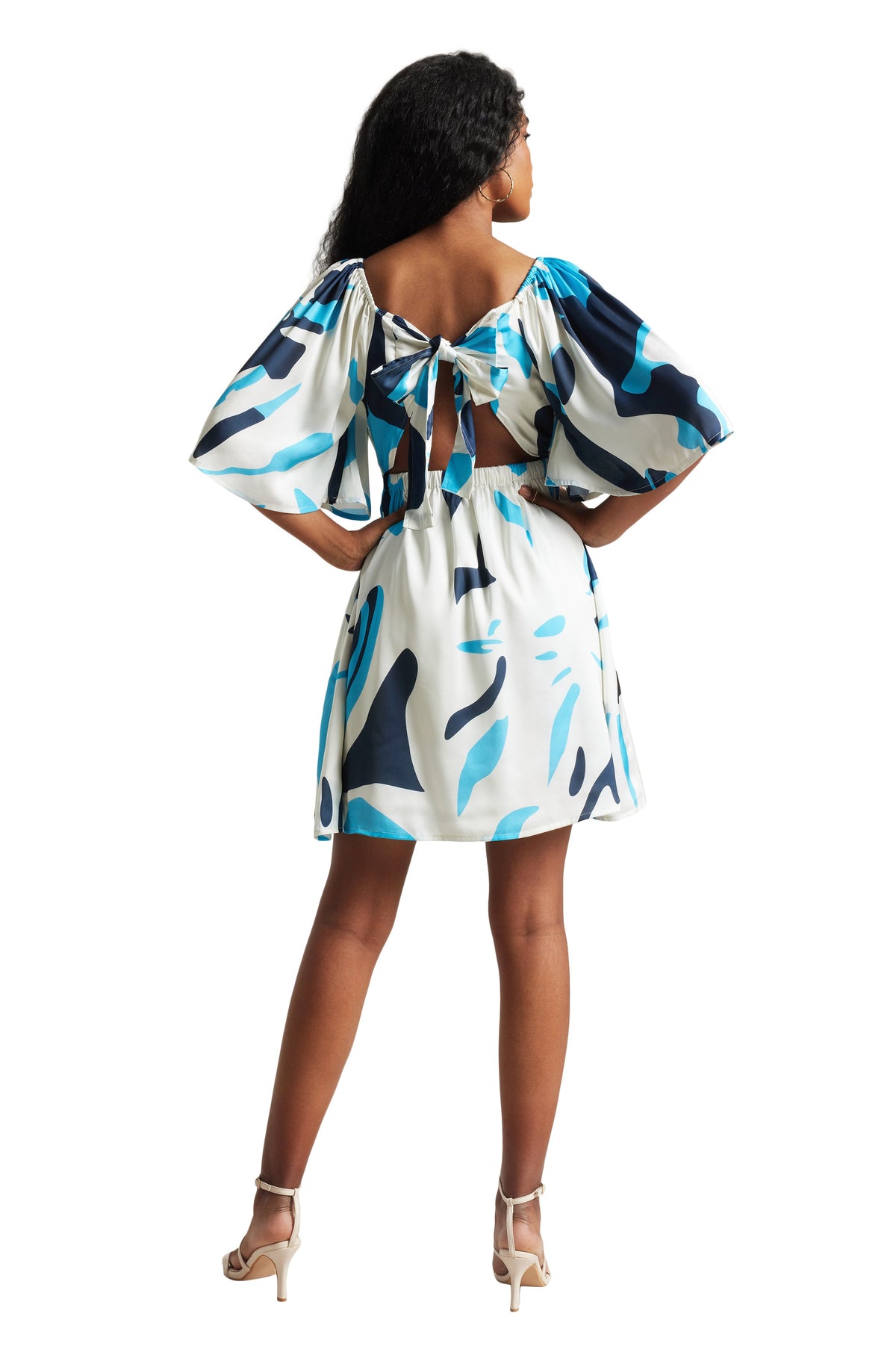 Zaccai Women's Off White Satin Abstract Dress | Grocsy