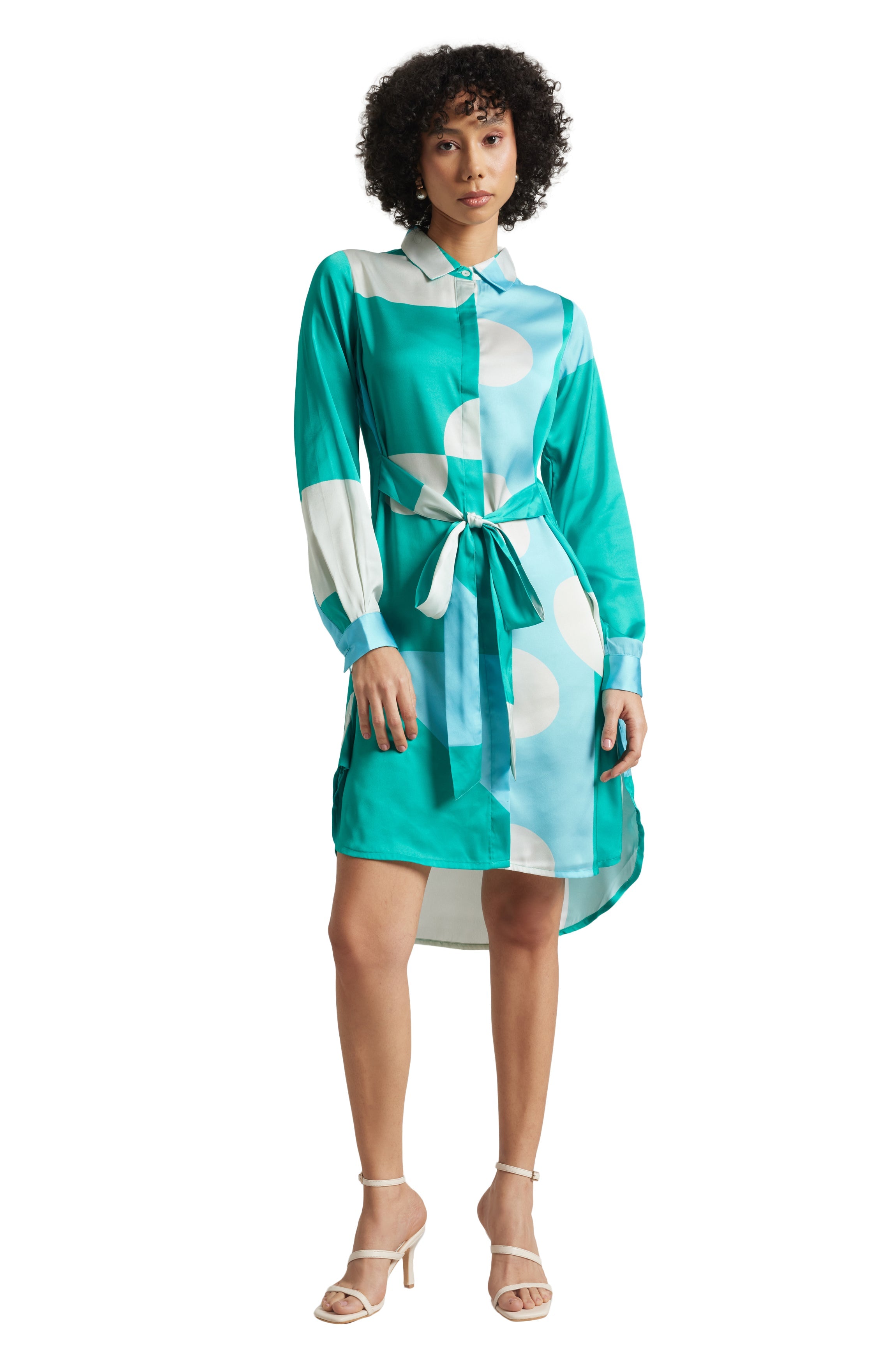 Zaccai Women's Mint Satin Abstract Dress | Grocsy