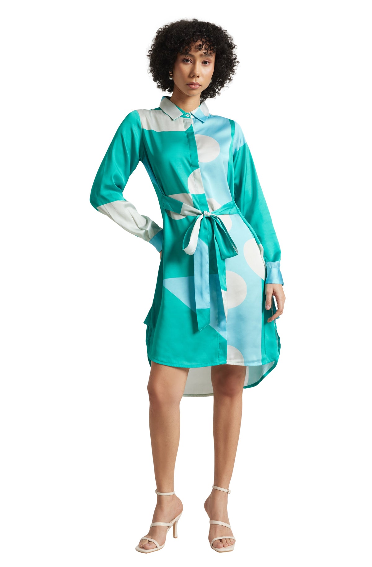 Zaccai Women's Mint Satin Abstract Dress | Grocsy