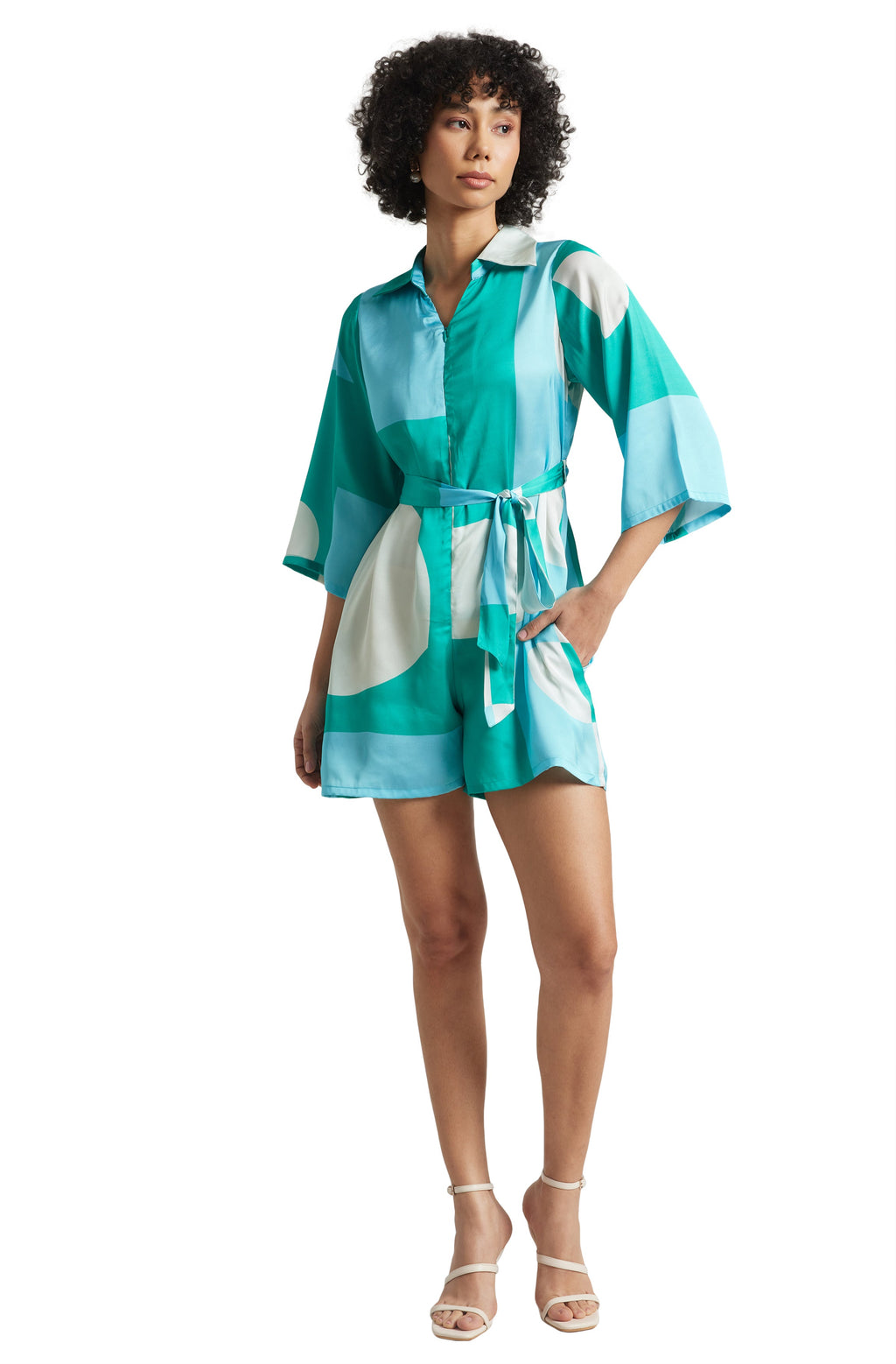 Zaccai Women's Mint Satin Colourblocked Jumpsuit | Grocsy