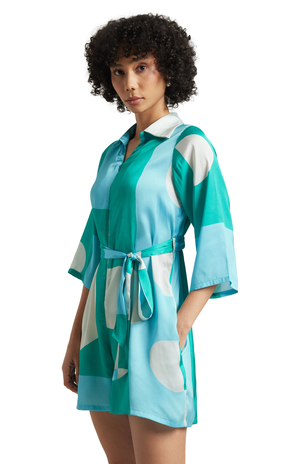 Zaccai Women's Mint Satin Colourblocked Jumpsuit | Grocsy