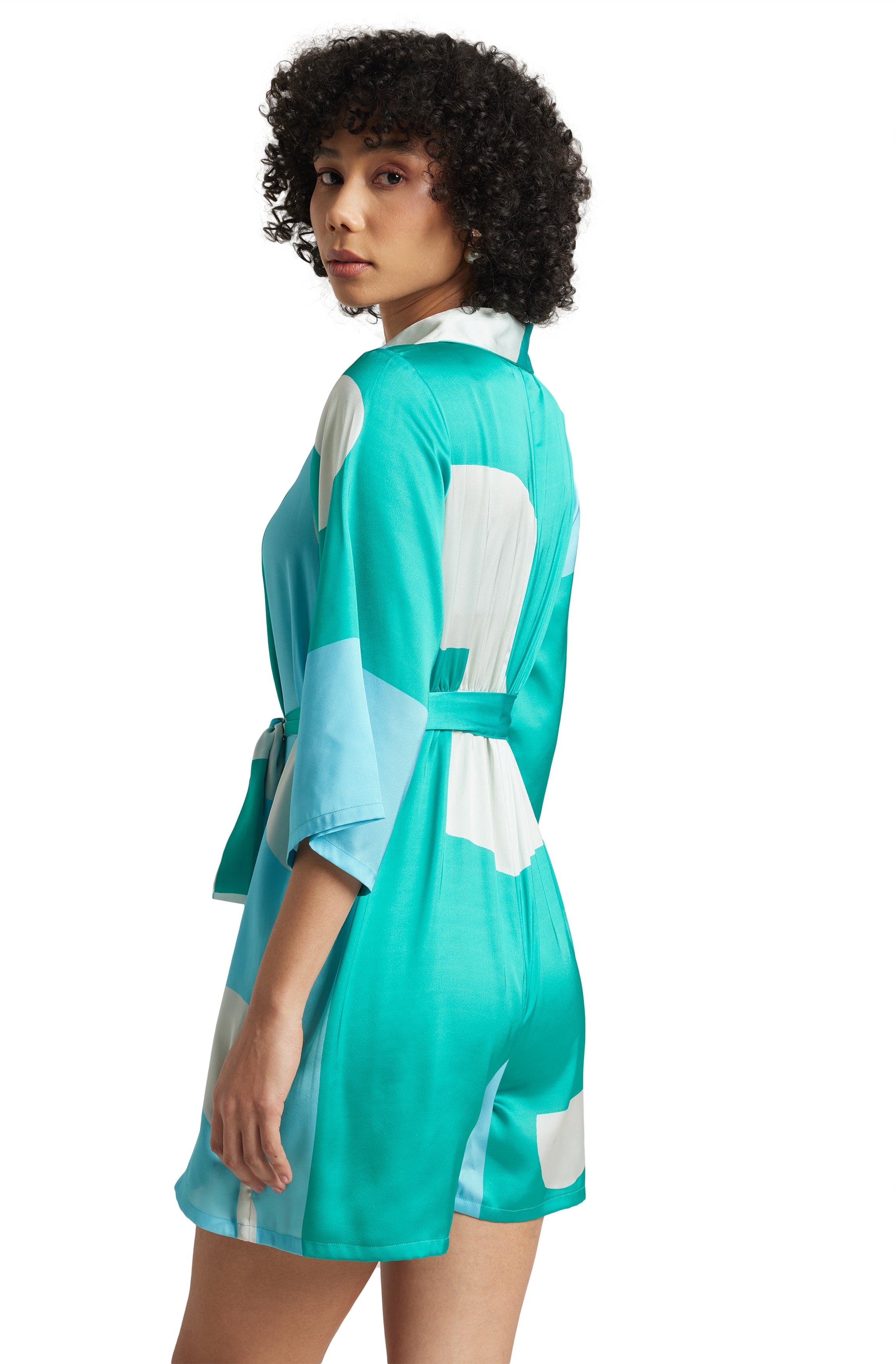 Zaccai Women's Mint Satin Colourblocked Jumpsuit | Grocsy