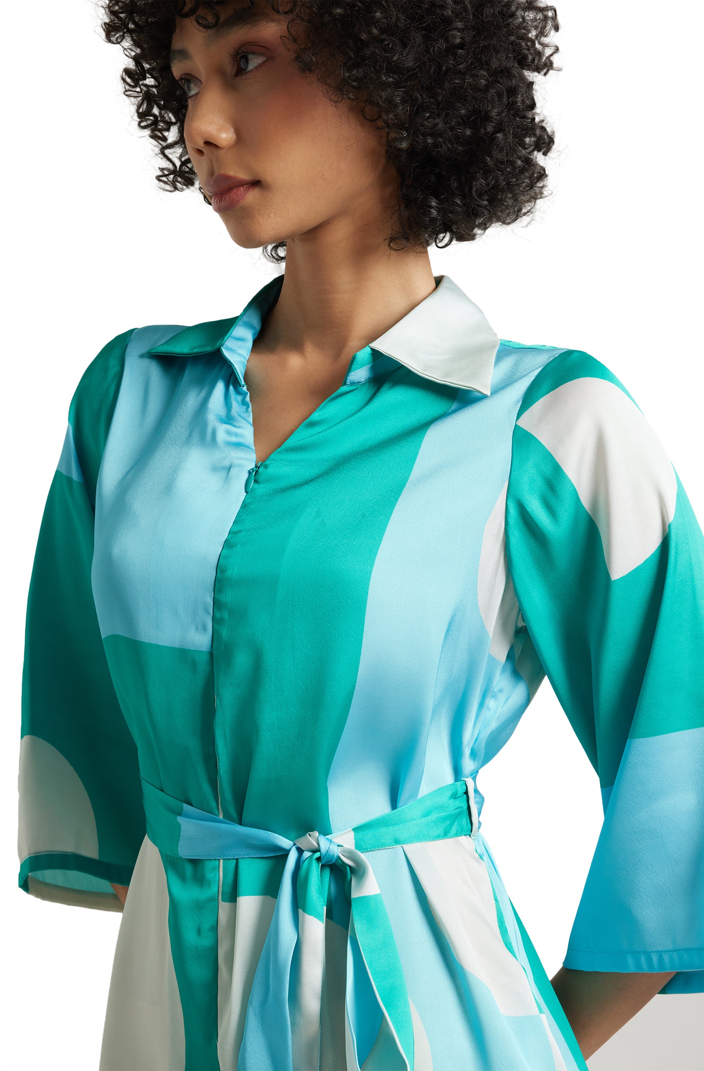 Zaccai Women's Mint Satin Colourblocked Jumpsuit | Grocsy