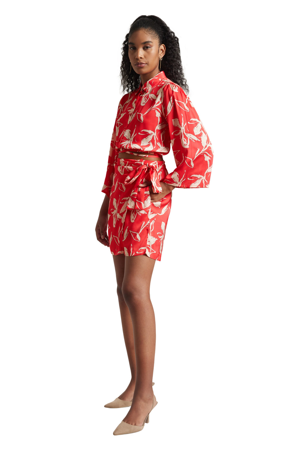 Zaccai Women's Red Satin Abstract Co-ord Set | Grocsy