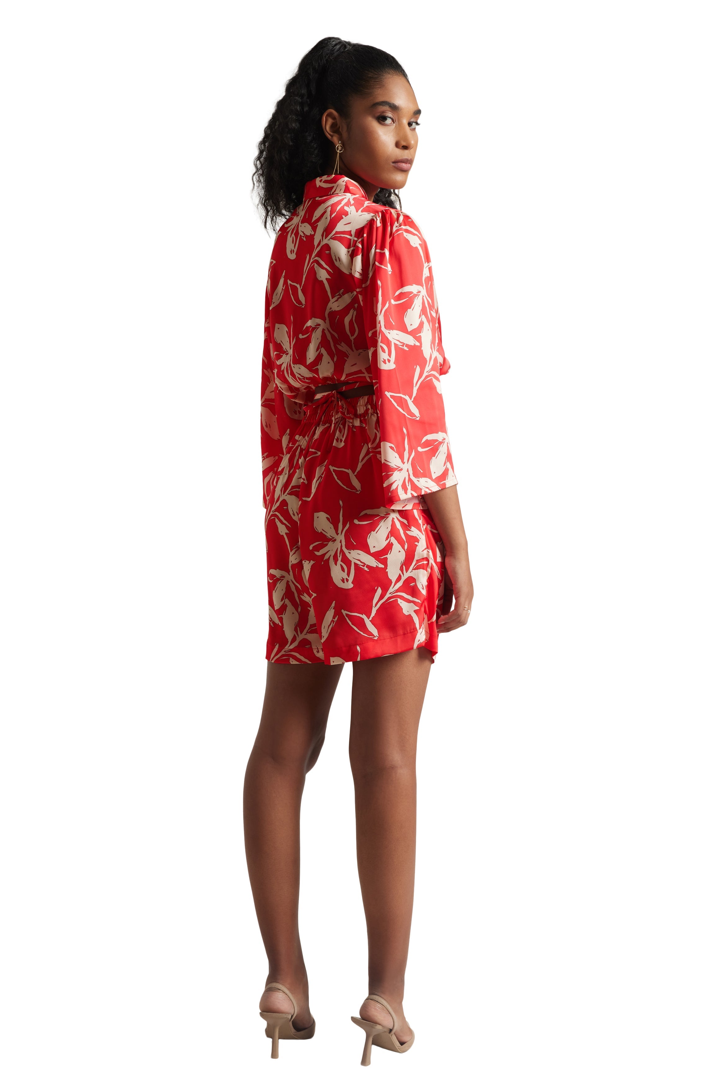 Zaccai Women's Red Satin Abstract Co-ord Set | Grocsy