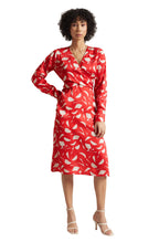 Zaccai Women's Red Satin Abstract Midi Dress | Grocsy