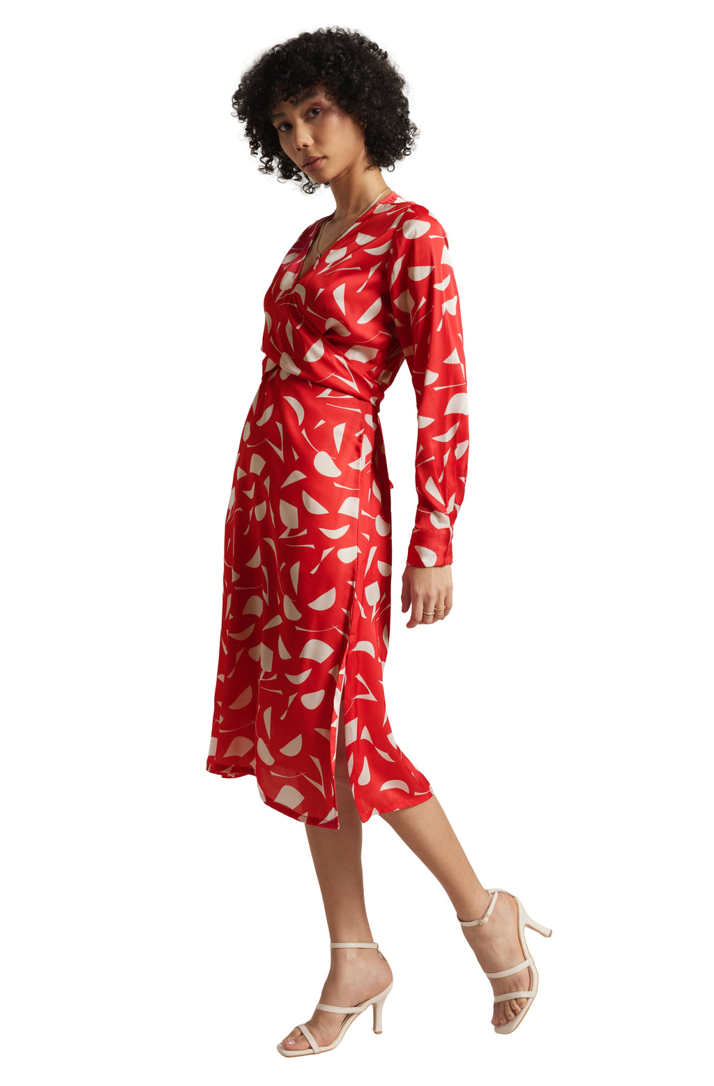 Zaccai Women's Red Satin Abstract Midi Dress | Grocsy