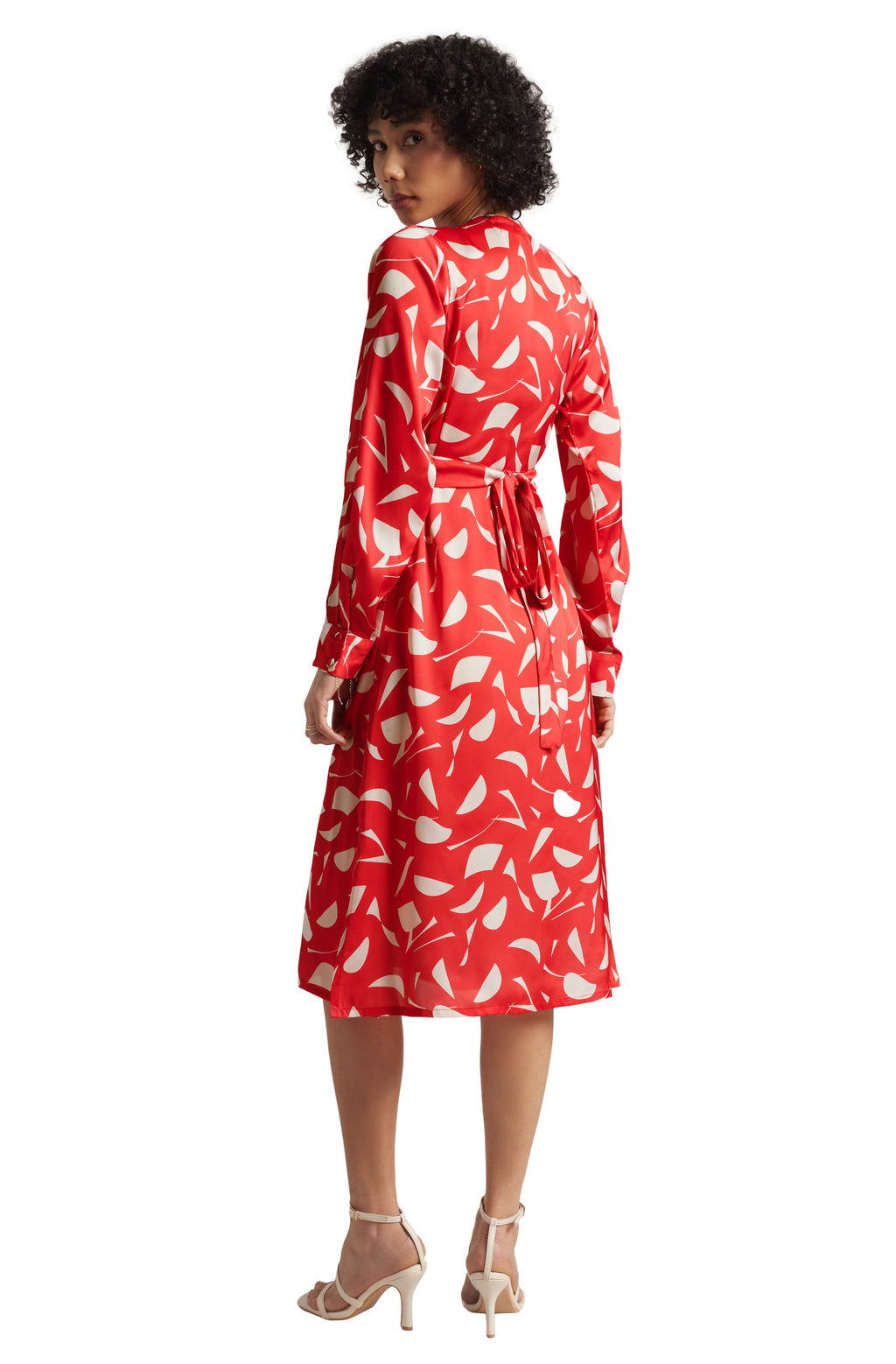 Zaccai Women's Red Satin Abstract Midi Dress | Grocsy
