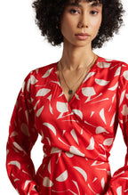 Zaccai Women's Red Satin Abstract Midi Dress | Grocsy