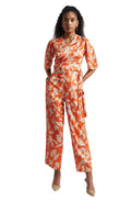 Zaccai Women's Orange Satin Abstract Co-ord Set | Grocsy