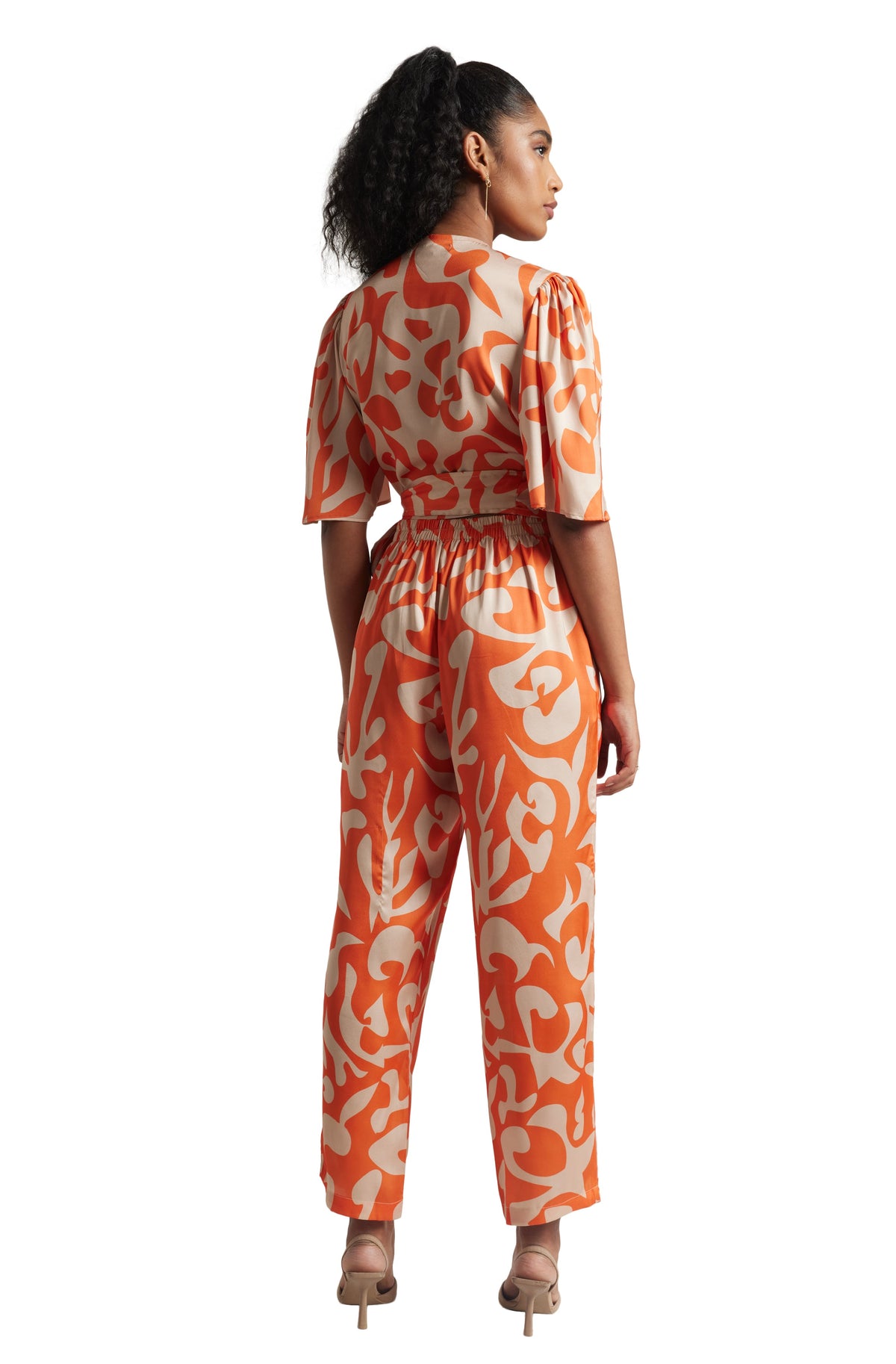 Zaccai Women's Orange Satin Abstract Co-ord Set | Grocsy
