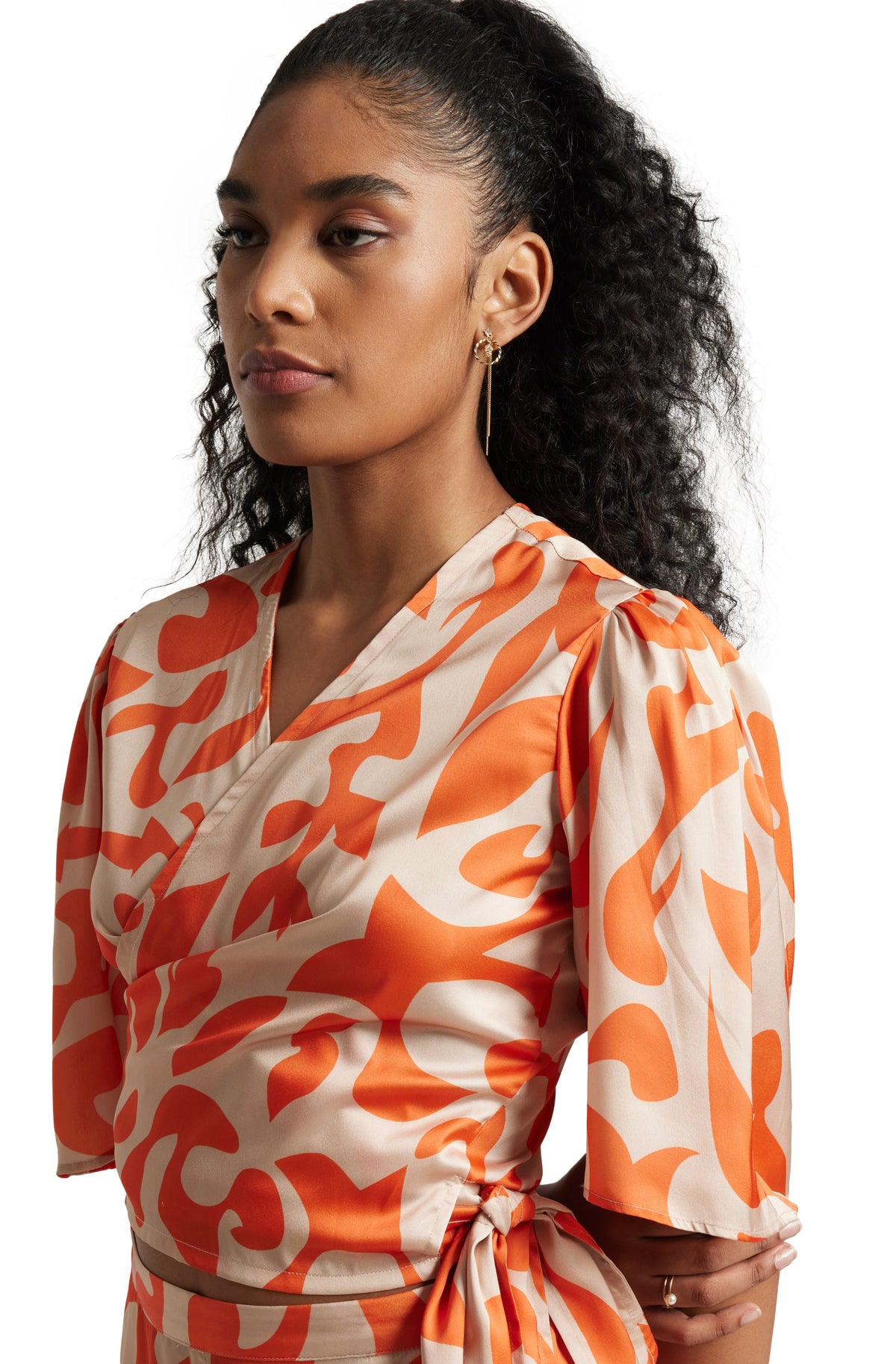 Zaccai Women's Orange Satin Abstract Co-ord Set | Grocsy