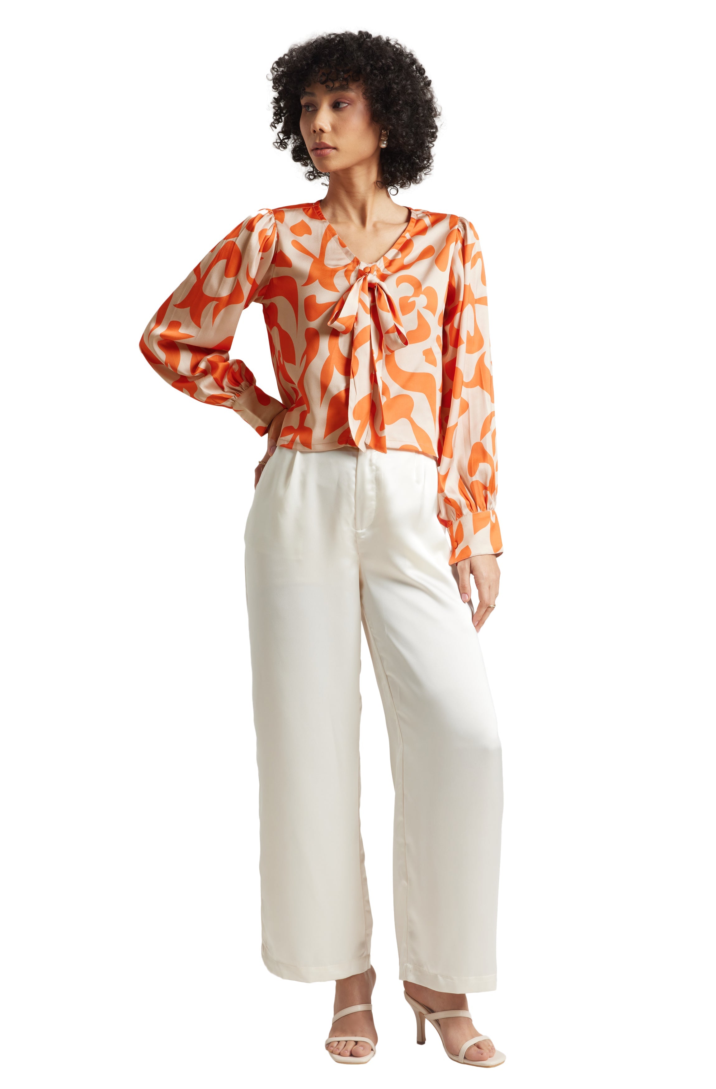 Zaccai Women's Orange Satin Abstract Top | Grocsy